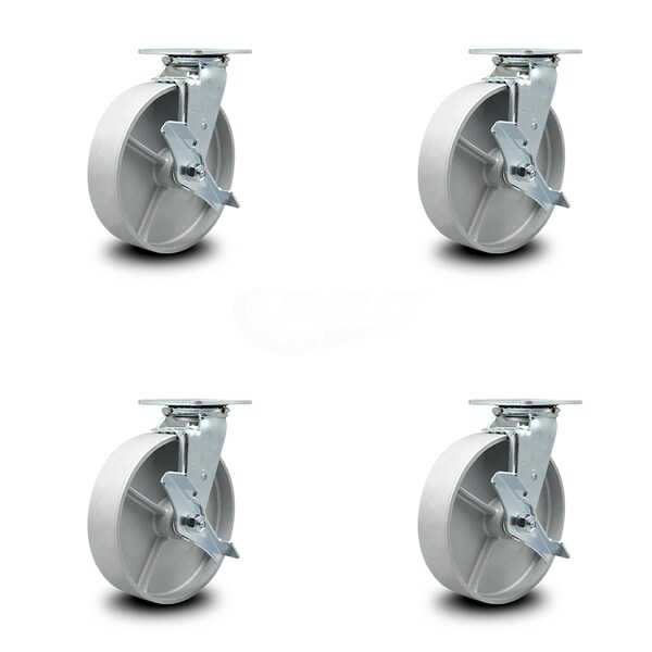 Service Caster 8 Inch Semi Steel Swivel Caster Set with Roller Bearings and Brakes SCC SCC-30CS820-SSR-TLB-4 - main